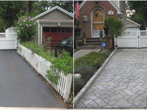 Natural Stone Pattern Driveway - before and after